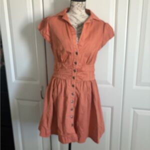 Free People Coral Button-Front Mini Dress